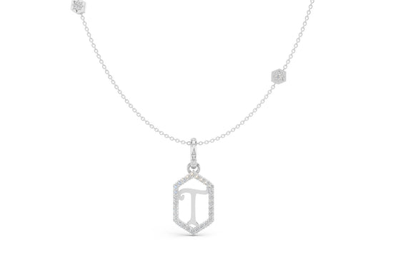 Diamond Pave Letter Charm in White Gold, letter T