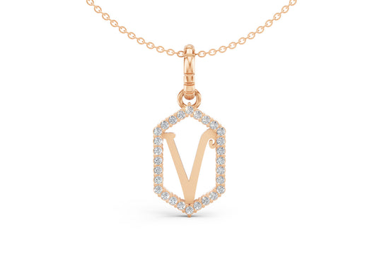 Diamond Pave Letter Charm in Rose Gold, letter V