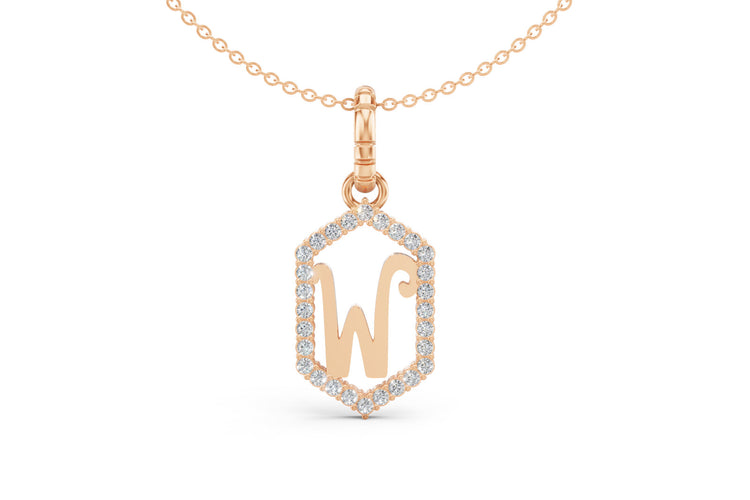 Diamond Pave Letter Charm in Rose Gold, letter W