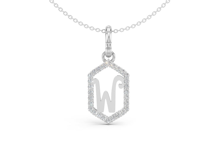 Diamond Pave Letter Charm in White Gold, letter W