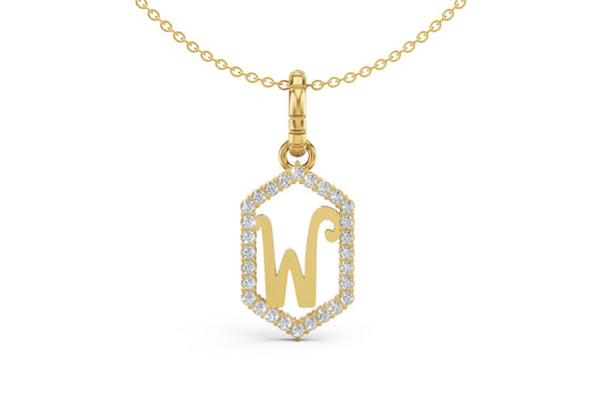 Diamond Pave Letter Charm in Yellow Gold, letter W