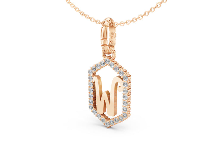 Diamond Pave Letter Charm in Rose Gold, letter W