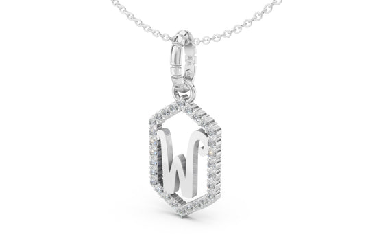 Diamond Pave Letter Charm in White Gold, letter W
