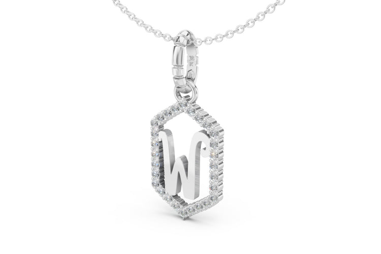 Diamond Pave Letter Charm in White Gold, letter W