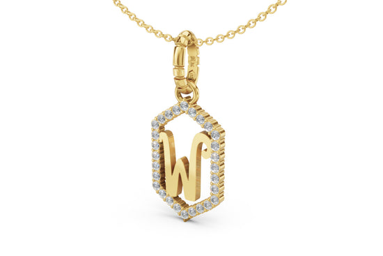 Diamond Pave Letter Charm in Yellow Gold, letter W