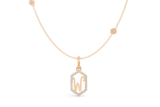 Diamond Pave Letter Charm in Rose Gold, letter W