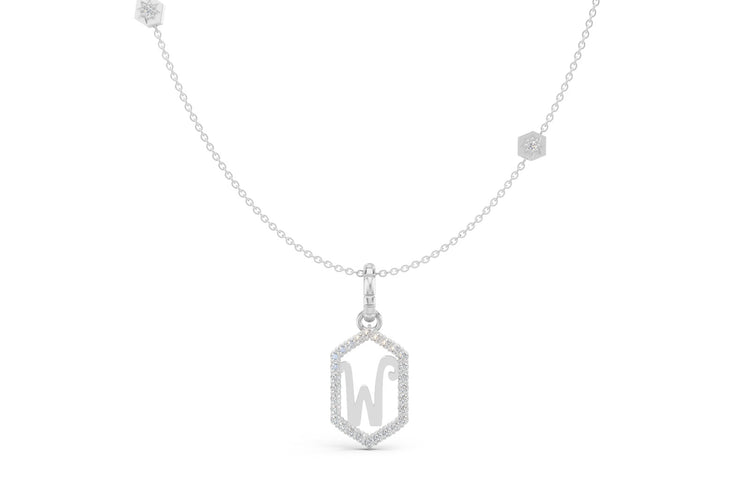 Diamond Pave Letter Charm in White Gold, letter W