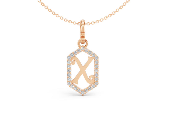 Diamond Pave Letter Charm in Rose Gold, letter X