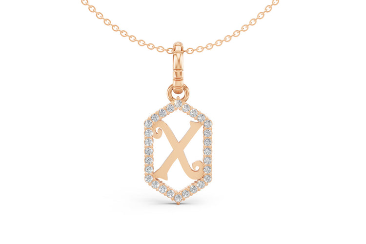 Diamond Pave Letter Charm in Rose Gold, letter X