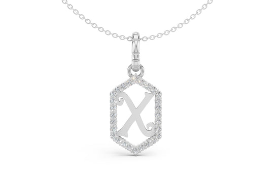 Diamond Pave Letter Charm in White Gold, letter X