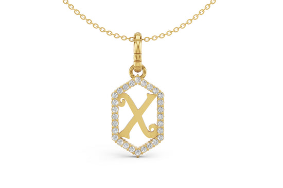 Diamond Pave Letter Charm in Yellow Gold, letter X
