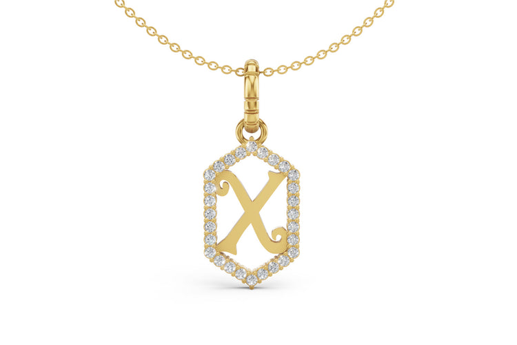 Diamond Pave Letter Charm in Yellow Gold, letter X