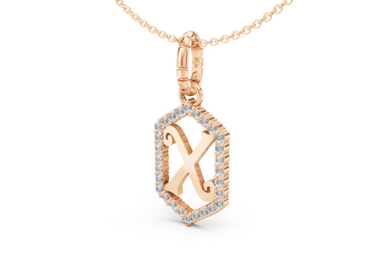 Diamond Pave Letter Charm in Rose Gold, letter X