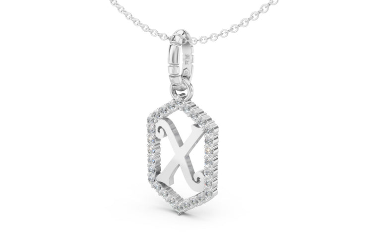Diamond Pave Letter Charm in White Gold, letter X