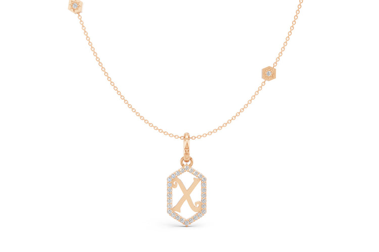 Diamond Pave Letter Charm in Rose Gold, letter X