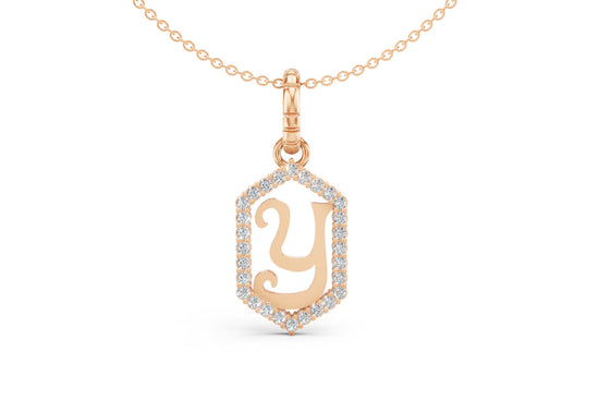 Diamond Pave Letter Charm in Rose Gold, letter Y