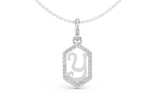 Diamond Pave Letter Charm in White Gold, letter Y