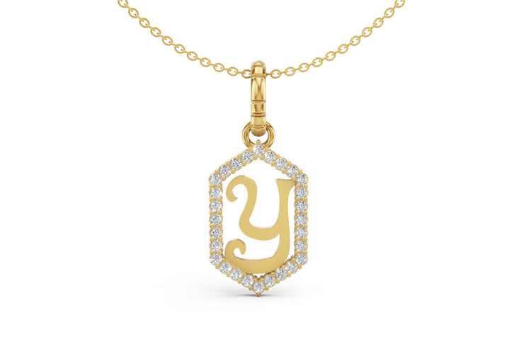 Diamond Pave Letter Charm in Yellow Gold, letter Y