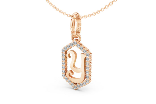 Diamond Pave Letter Charm in Rose Gold, letter Y