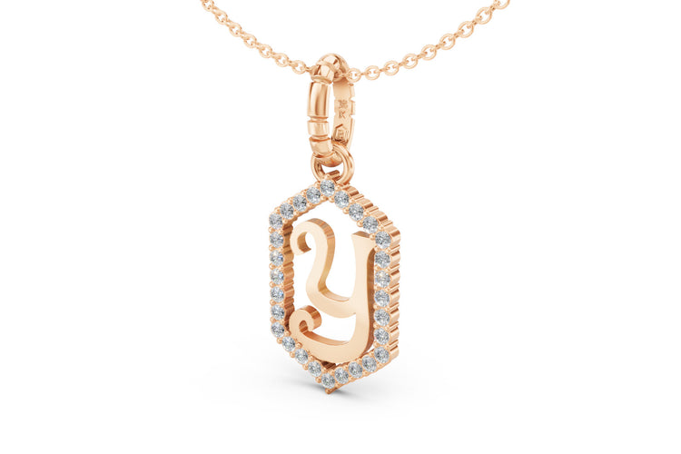 Diamond Pave Letter Charm in Rose Gold, letter Y