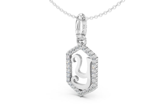 Diamond Pave Letter Charm in White Gold, letter Y
