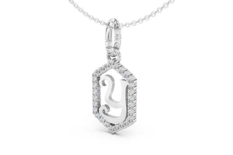 Diamond Pave Letter Charm in White Gold, letter Y