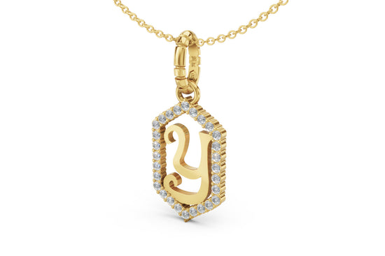 Diamond Pave Letter Charm in Yellow Gold, letter Y