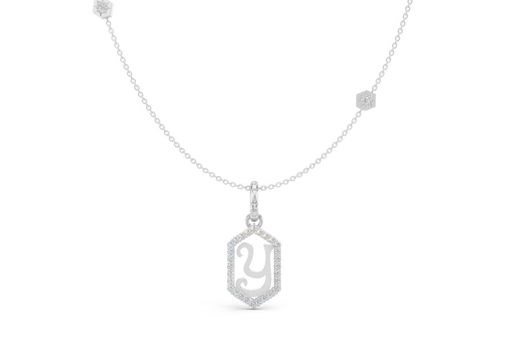 Diamond Pave Letter Charm in White Gold, letter Y