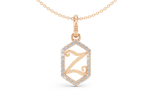 Diamond Pave Letter Charm in Rose Gold, letter Z