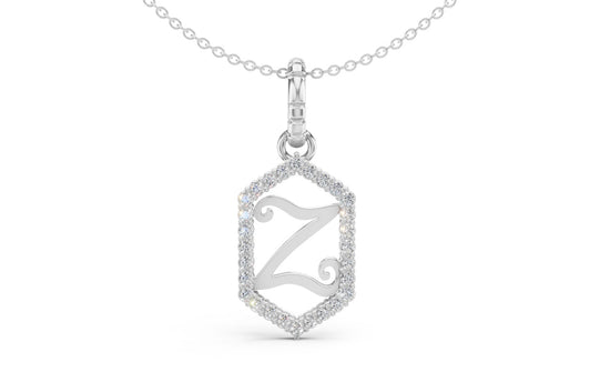 Diamond Pave Letter Charm in White Gold, letter Z