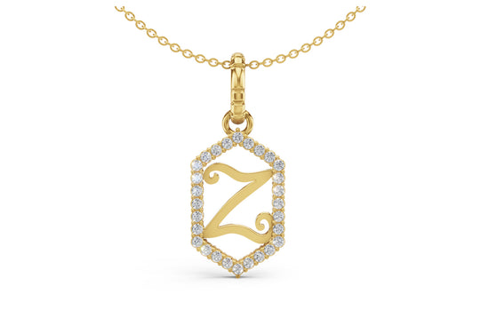 Diamond Pave Letter Charm in Yellow Gold, letter Z