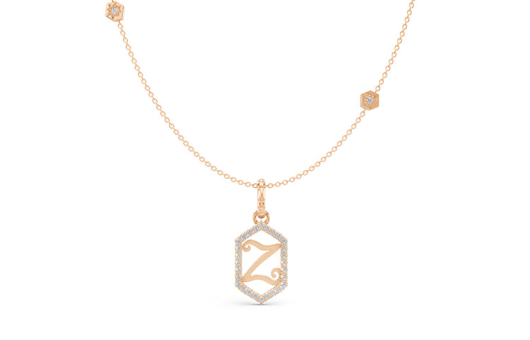 Diamond Pave Letter Charm in Rose Gold, letter Z