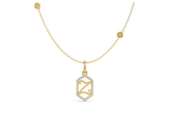 Diamond Pave Letter Charm in Yellow Gold, letter Z
