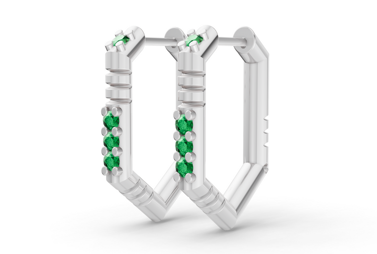 Medium Brenna Emerald Hoops In White Gold