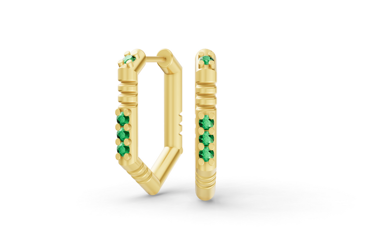 Medium Brenna Emerald Hoops In Yellow Gold