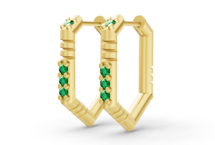 Medium Brenna Emerald Hoops In Yellow Gold