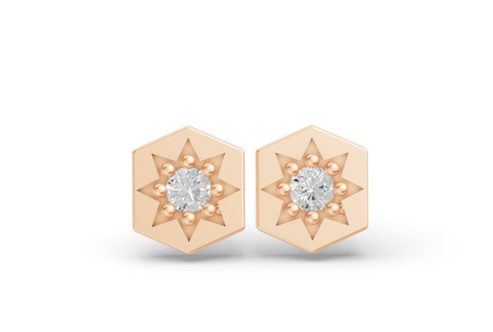Hexagon Studs in Rose Gold and Diamond 