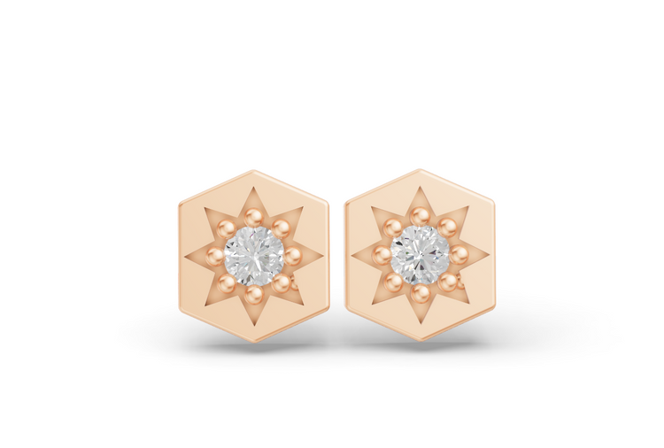 Hexagon Studs in Rose Gold and Diamond 