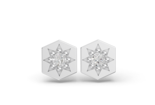 Hexagon Studs in White Gold  and Diamond 