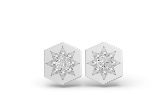 Hexagon Studs in White Gold  and Diamond 