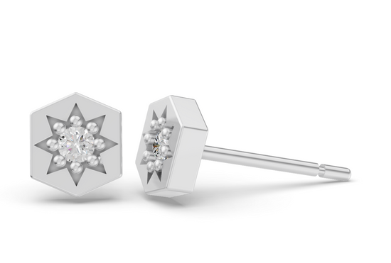 Hexagon Studs in White Gold  and Diamond 