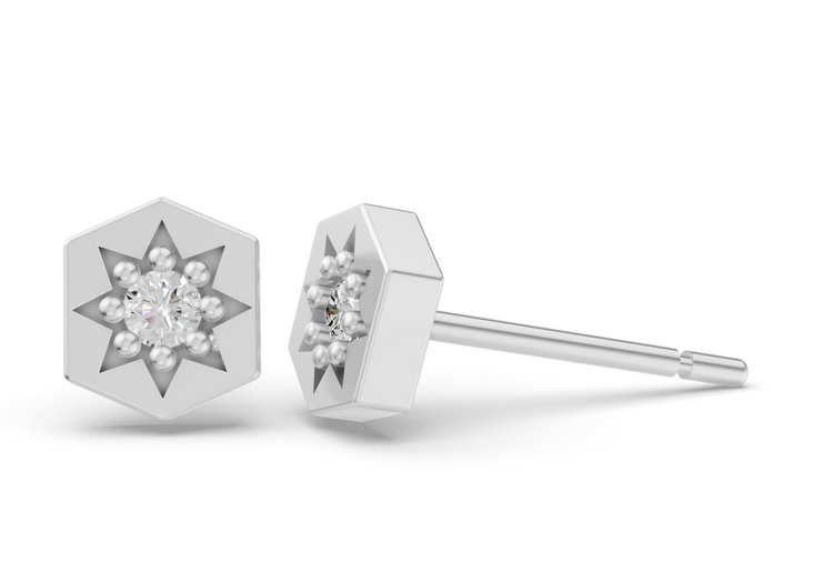 Hexagon Studs in White Gold  and Diamond 