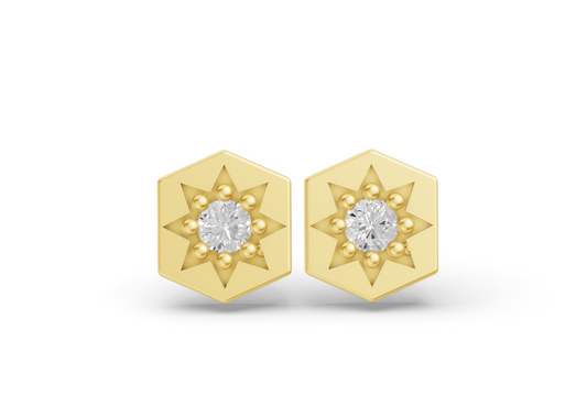 Hexagon Studs in Yellow Gold and Diamond 