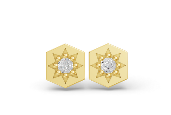 Hexagon Studs in Yellow Gold and Diamond 