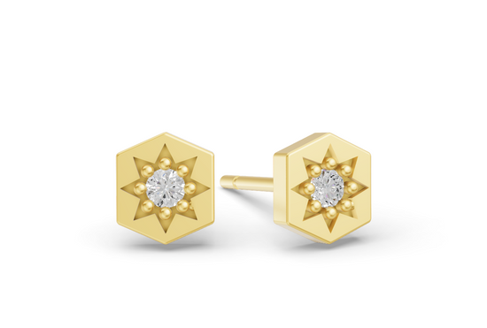 Hexagon Studs in Yellow Gold and Diamond 