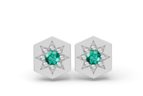 Hexagon Studs in White Gold and Emerald
