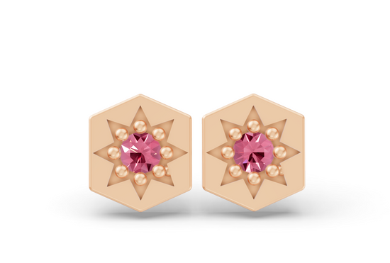 Hexagon Studs in Rose Gold and Pink Sapphire