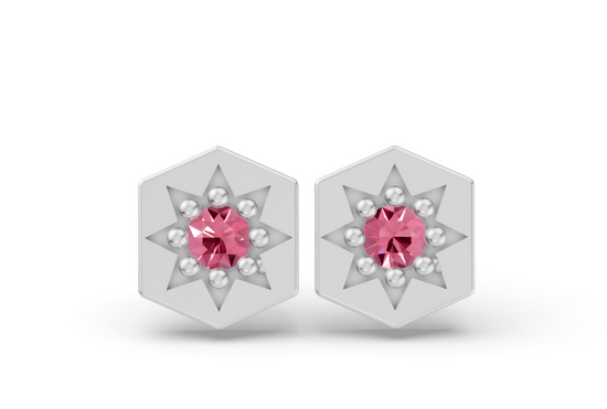 Hexagon Studs in White Gold and Pink Sapphire
