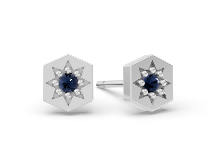 Hexagon Studs in White Gold and Sapphire