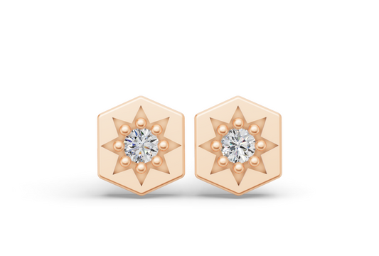 Mini Hexagon Studs in Rose Gold and Diamond